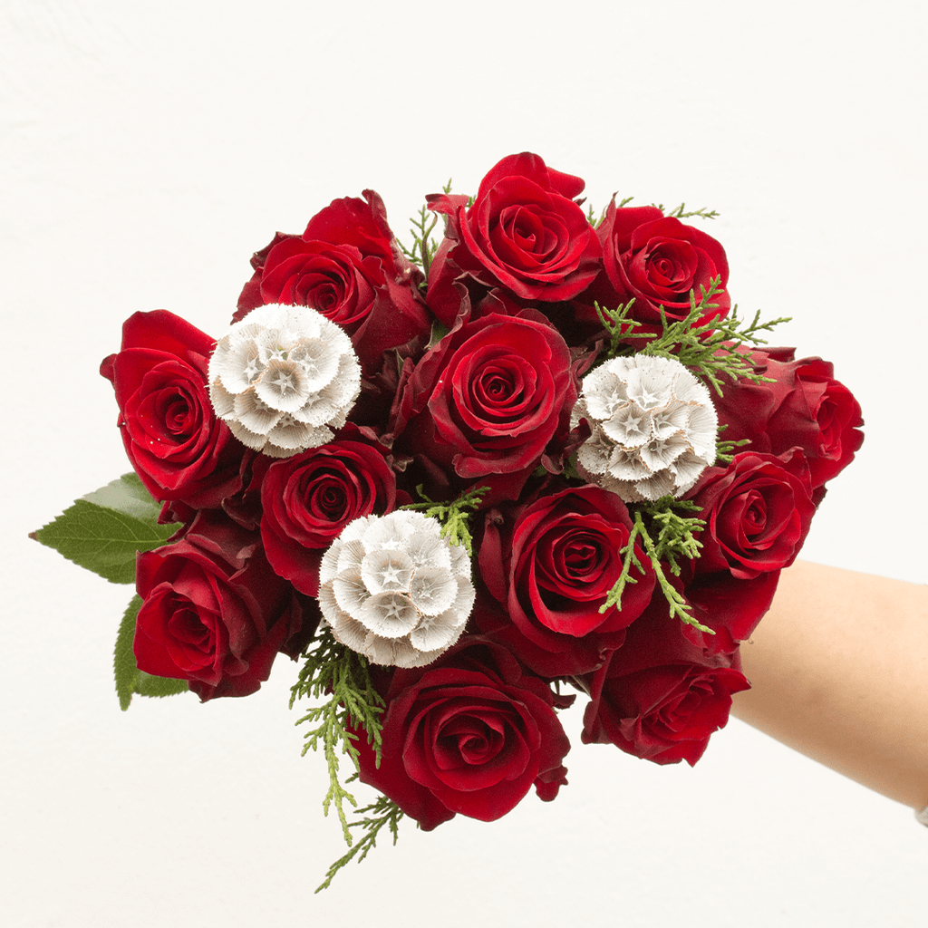 Romantic Star Bouquet: Red Roses and White Flowers by Rosaholics