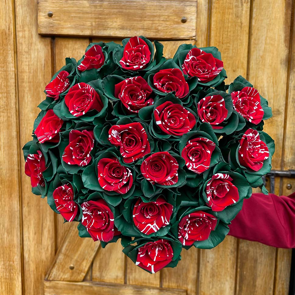 Green and Red Christmas Roses - Juniper Bouquet 