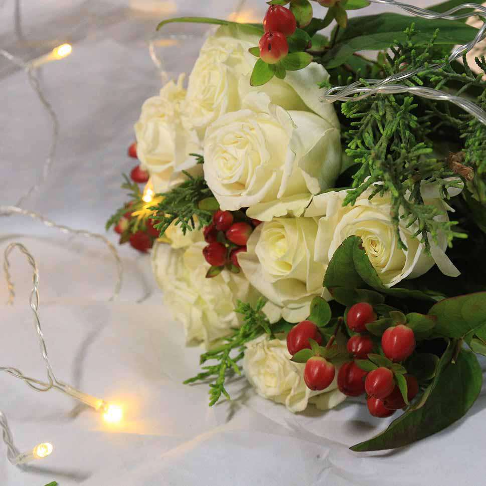 Marshmallow - White Roses Christmas Bouquet by Rosaholics