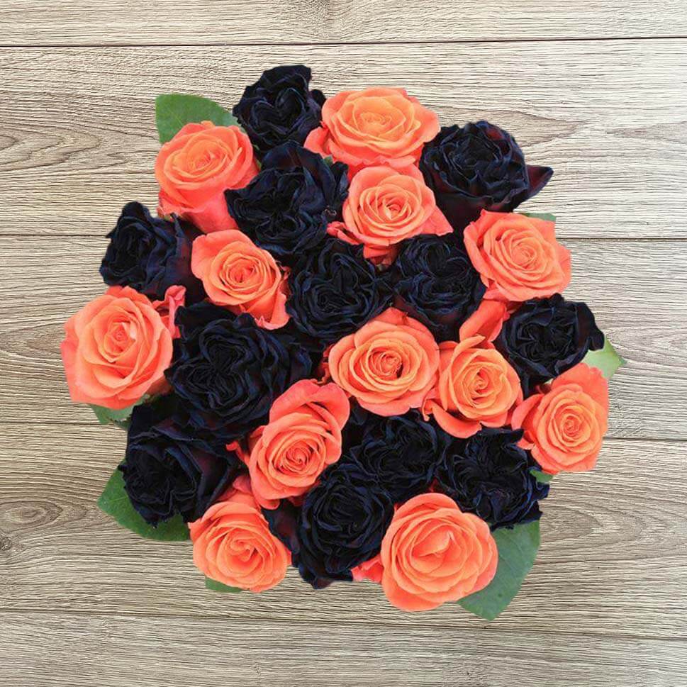 Orange and Black Roses - Pumpkin Bouquet by Rosaholics