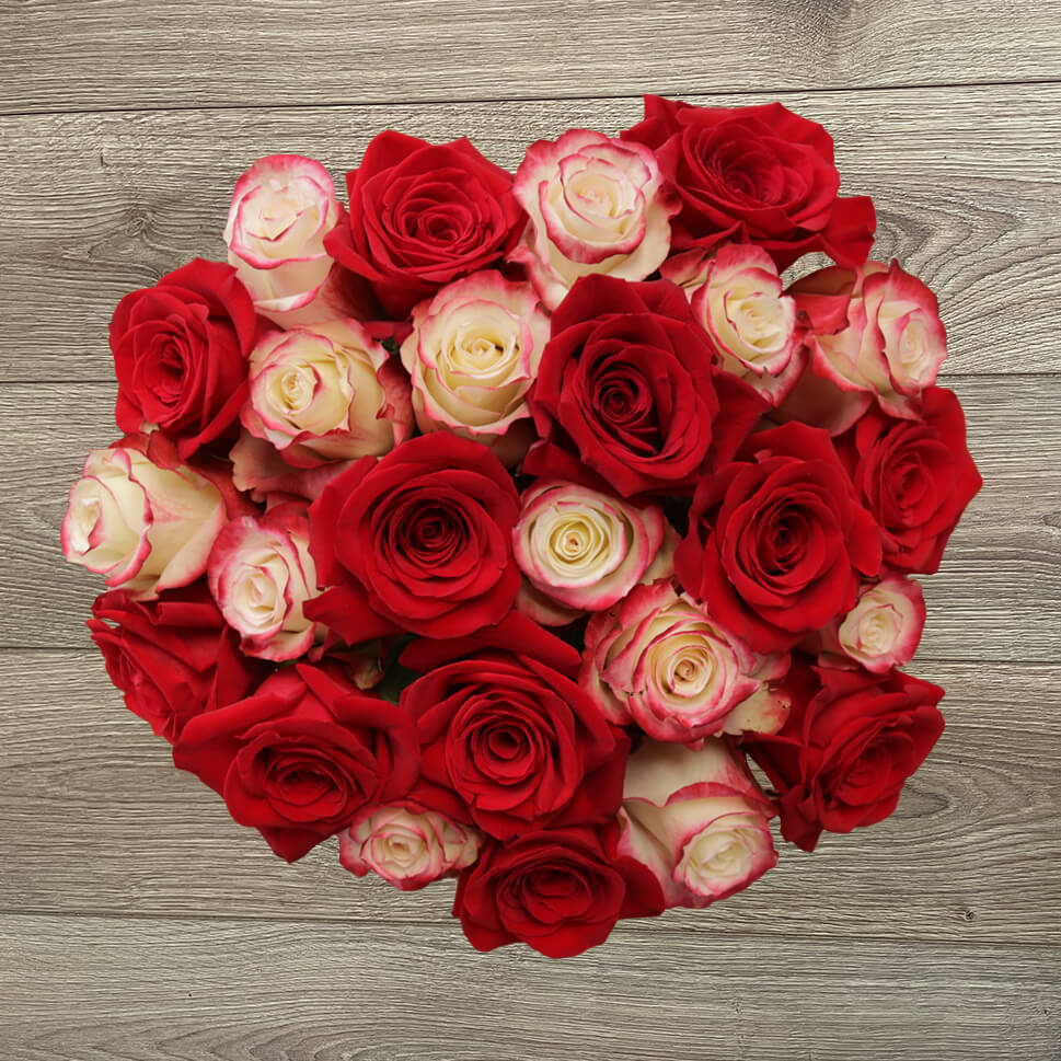 Red and White Roses  –  Wild Spirit Bouquet by Rosaholics
