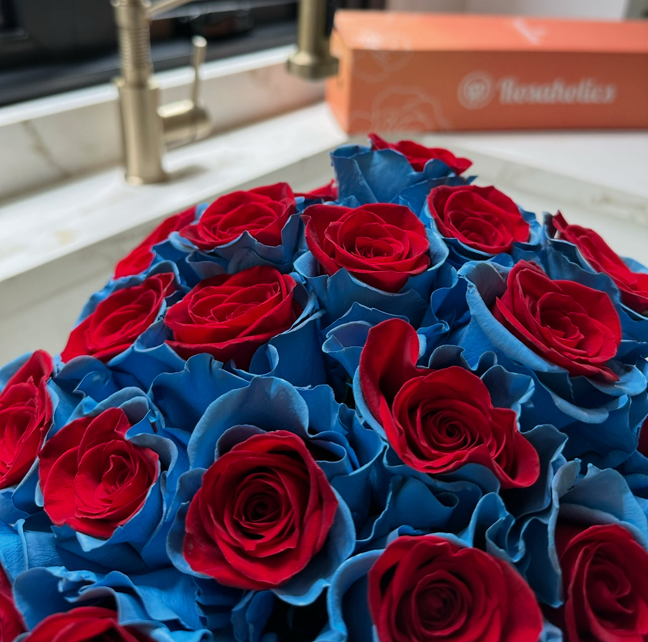 Hailey Rose Bouquet | Blue & Red Roses | Rosaholics.com 4 DOZEN (ABUNDANT SIZE) Hailey Rose Bouquet | Blue & Red Roses | Rosaholics.com 4 DOZEN (ABUNDANT SIZE)