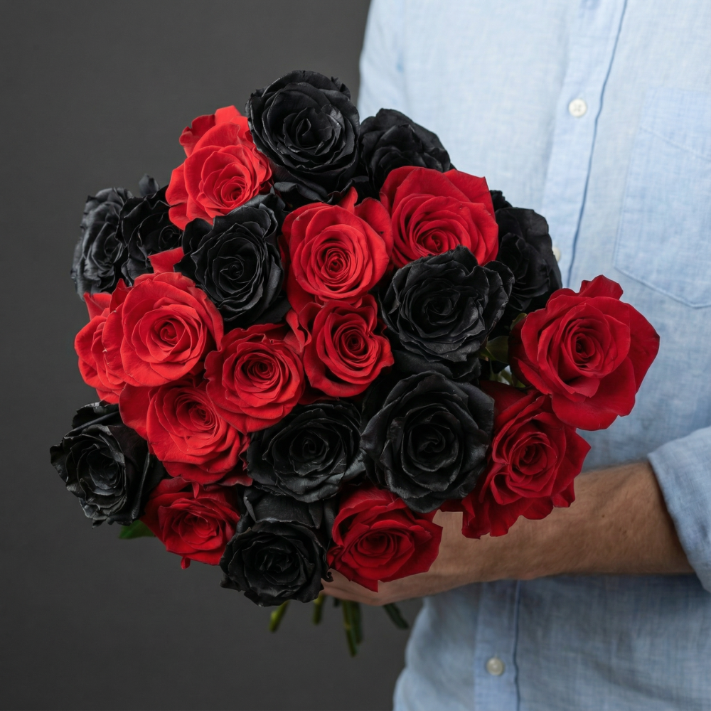 Red and Black Roses Bouquet | Fresh Roses Delivery – Rosaholics