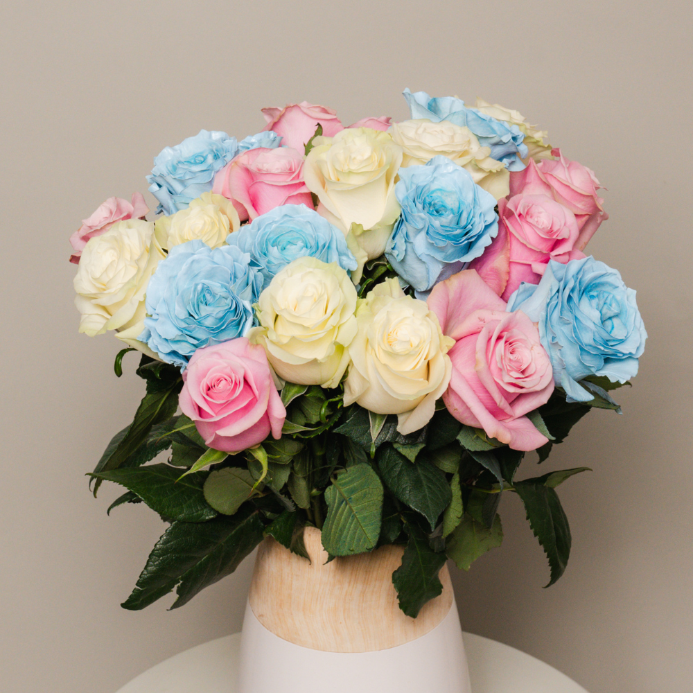 White, Blue and Pink Roses Bouquet | Farm Roses – Rosaholics