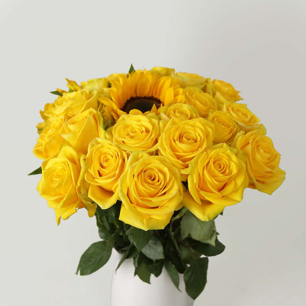 Yellow Sunburst Roses One Dozen Yellow Roses and Sunflowers – Rosaholics