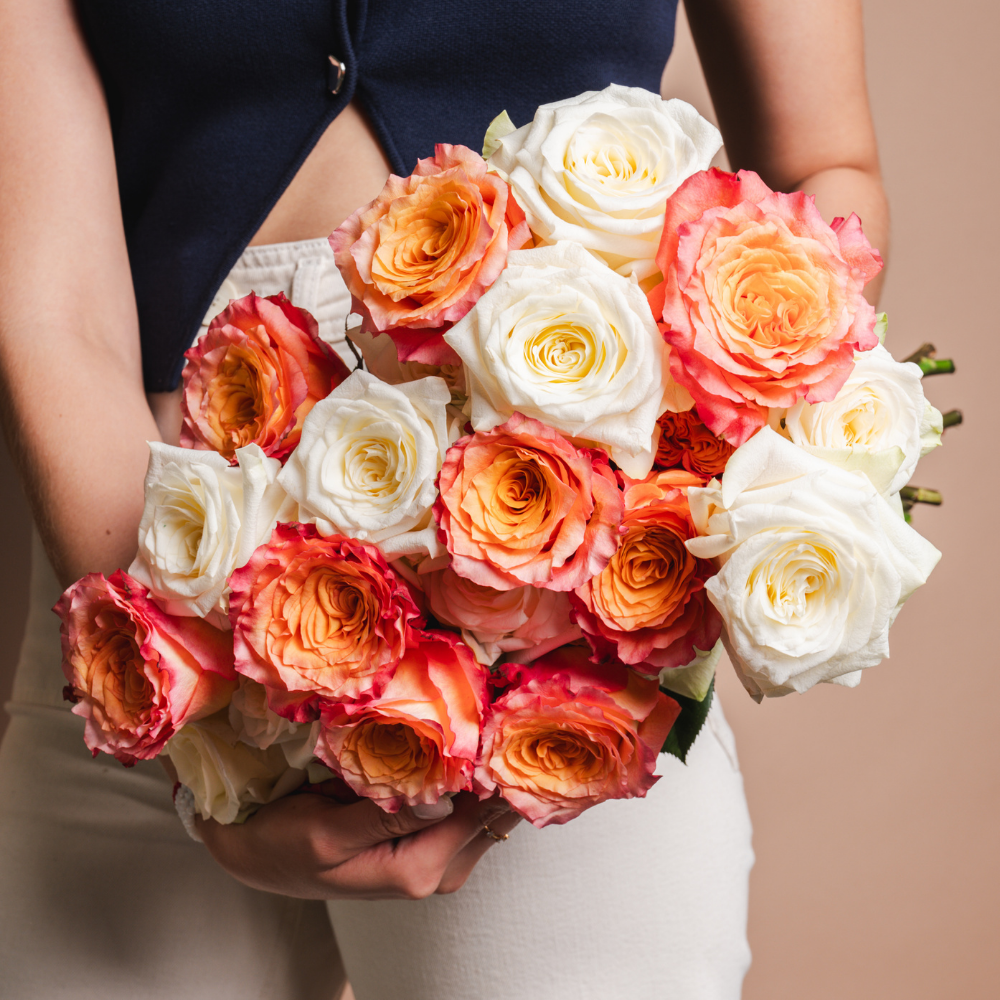 Orange & White Roses | Orange Muse Rose Bouquet | Rosaholics