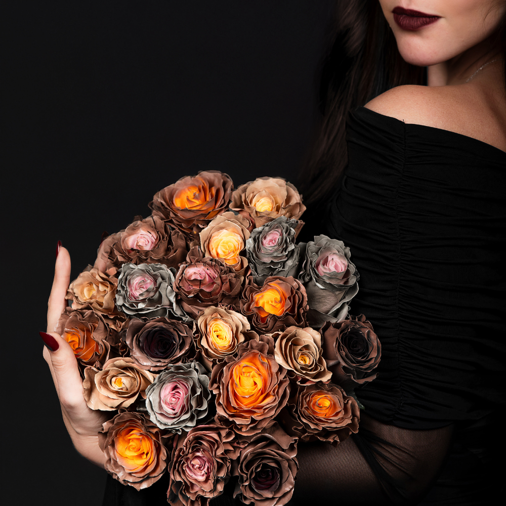 Gray, Brown & Orange Roses Bouquet - Rosaholics