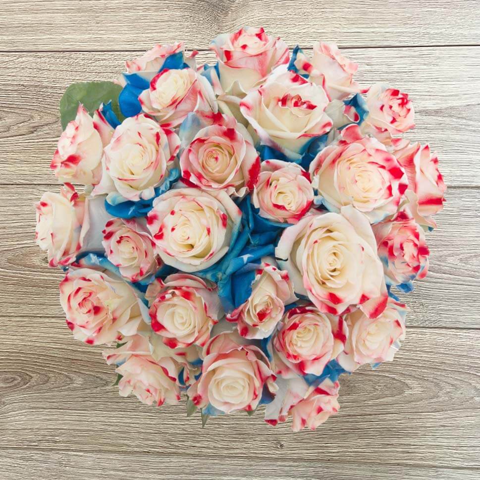 red, white, and blue roses - America Rose Bouquet by Rosaholics