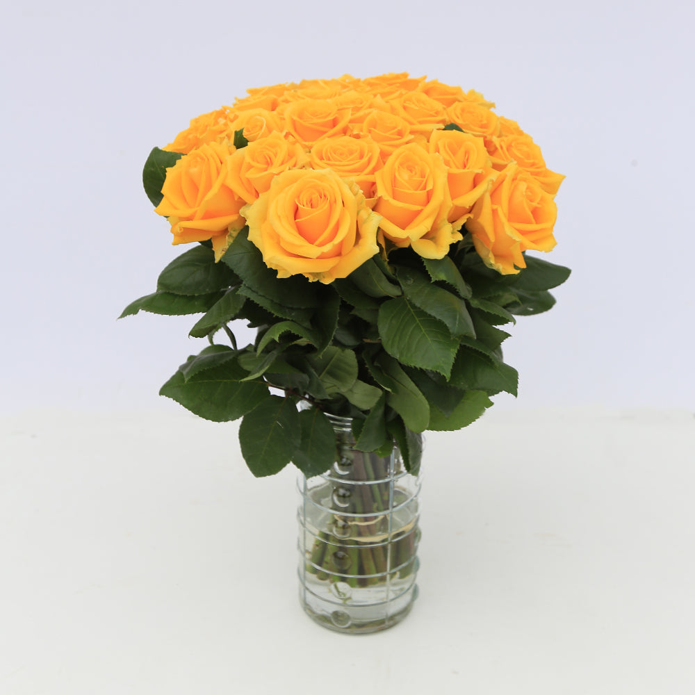 Sunny Fresh Yellow Roses Bouquet in a vase