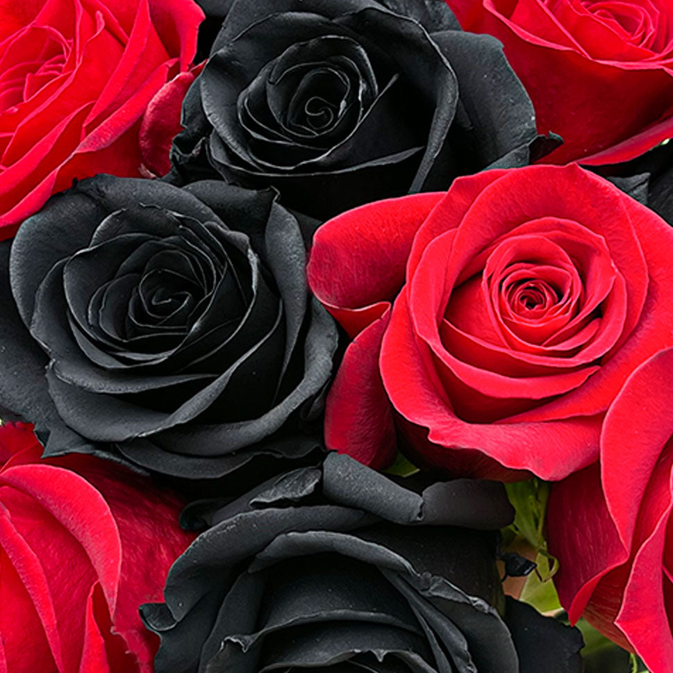 Close-up of black and red roses bouquet "Deep Love"