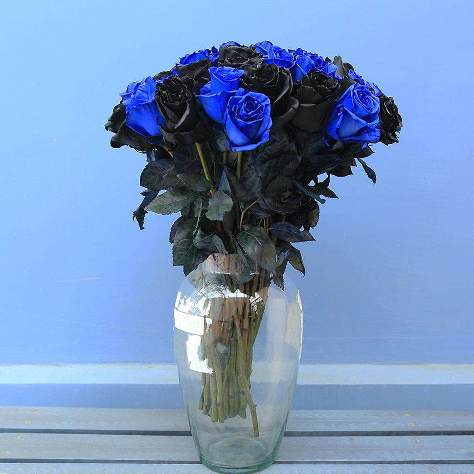 Black & Blue Roses Bouquet in a Vase