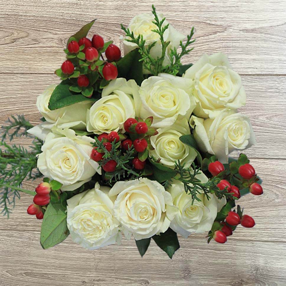 Marshmallow - White Roses Christmas Bouquet