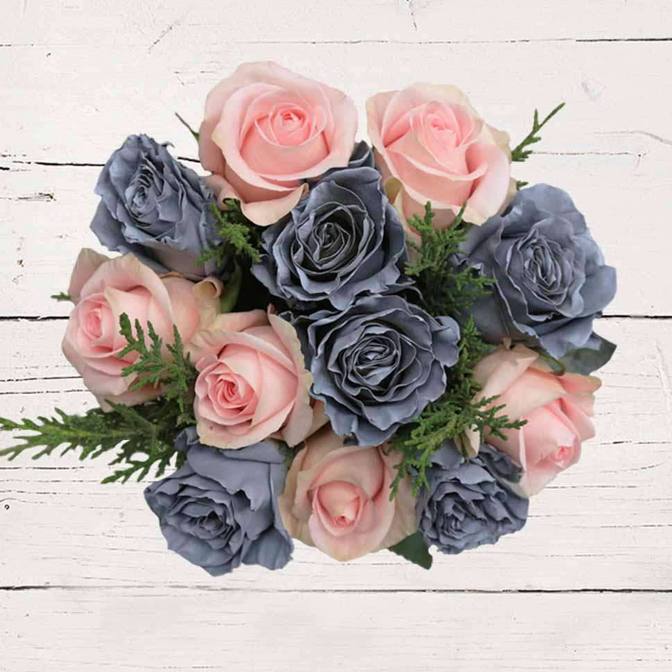 Pink and Silver Roses - Milan Exclusive Bouquet