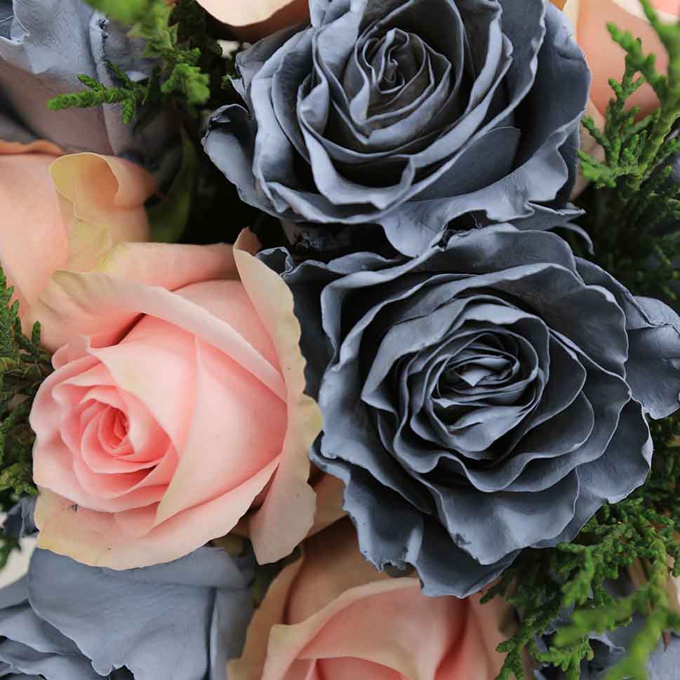 Close-up of Pink and Silver Roses - Milan Bouquet by Rosaholics